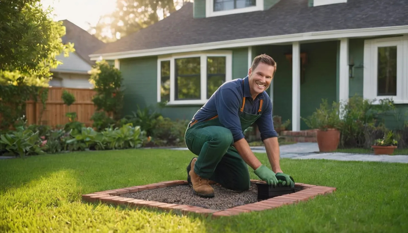 Septic provider inspecting a yard drainfield near a ranch home in the Grapevine area