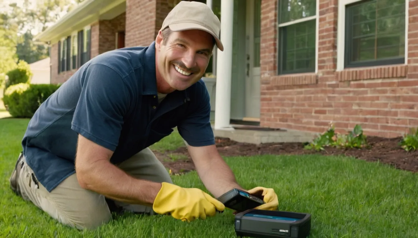 Friendly provider reviewing a sewer camera inspection screen with a homeowner in a Grapevine front yard
